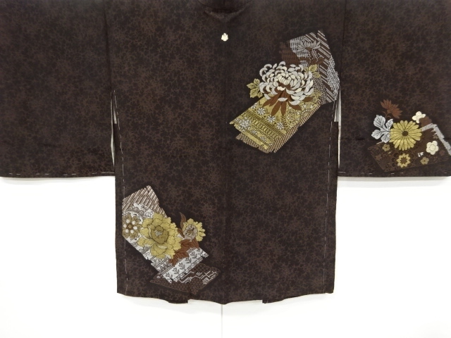 大正ロマン　氷割れに菊模様織り出し漆一つ紋絵羽織